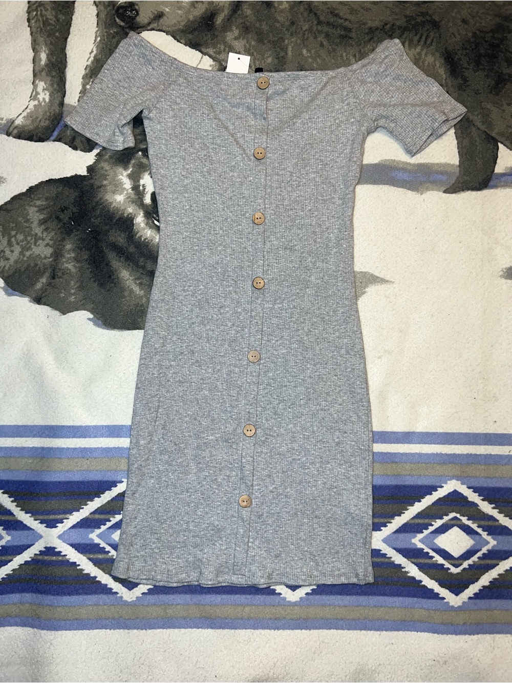 Ambiance Heather Gray Off-Shoulder Button-Front Midi Dress